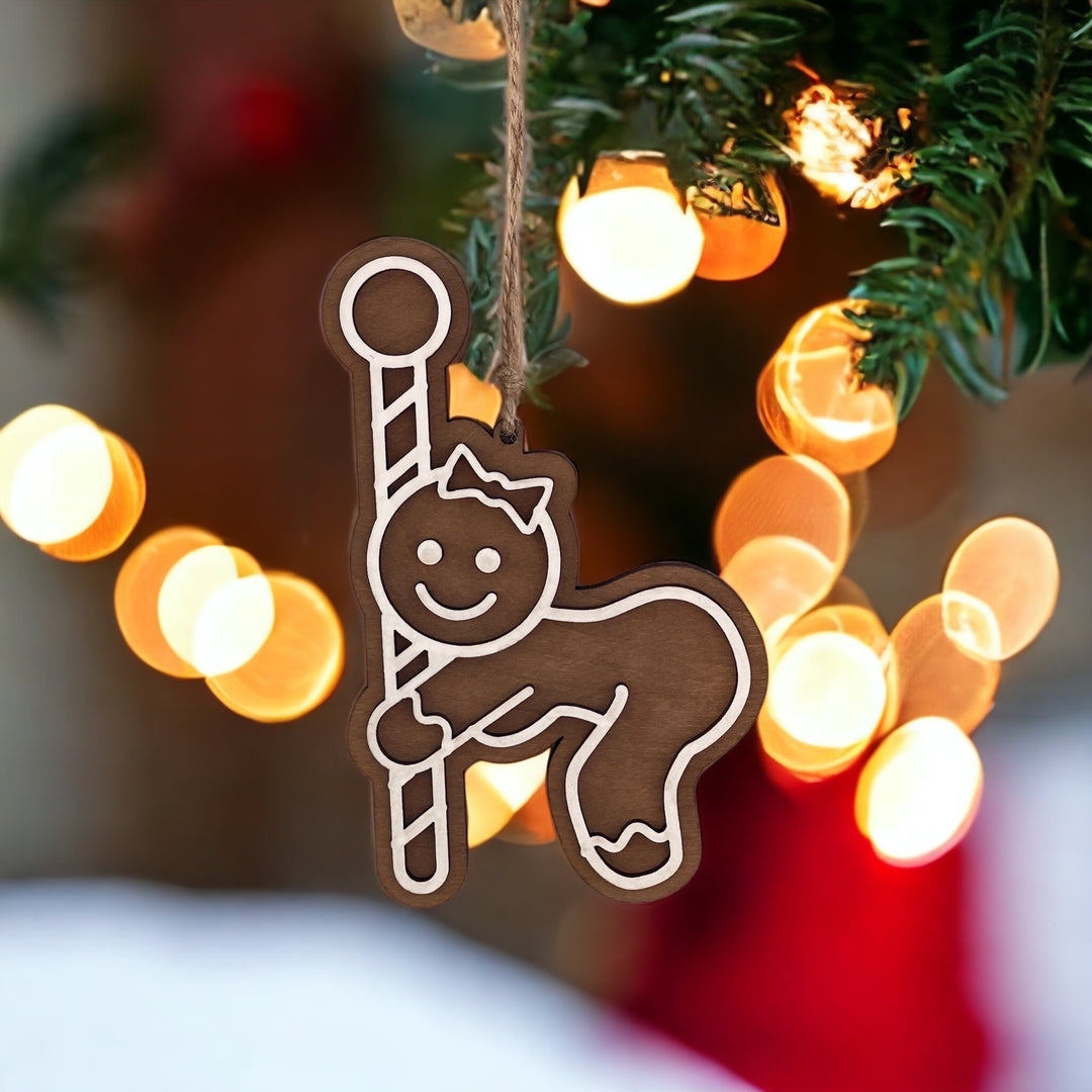 Sexy candy cane pole dancer naughty Christmas ornament by BubbleHead Ink