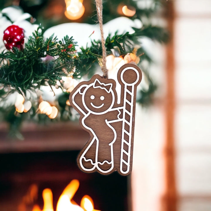 Sexy candy cane pole dancer naughty Christmas ornament by BubbleHead Ink