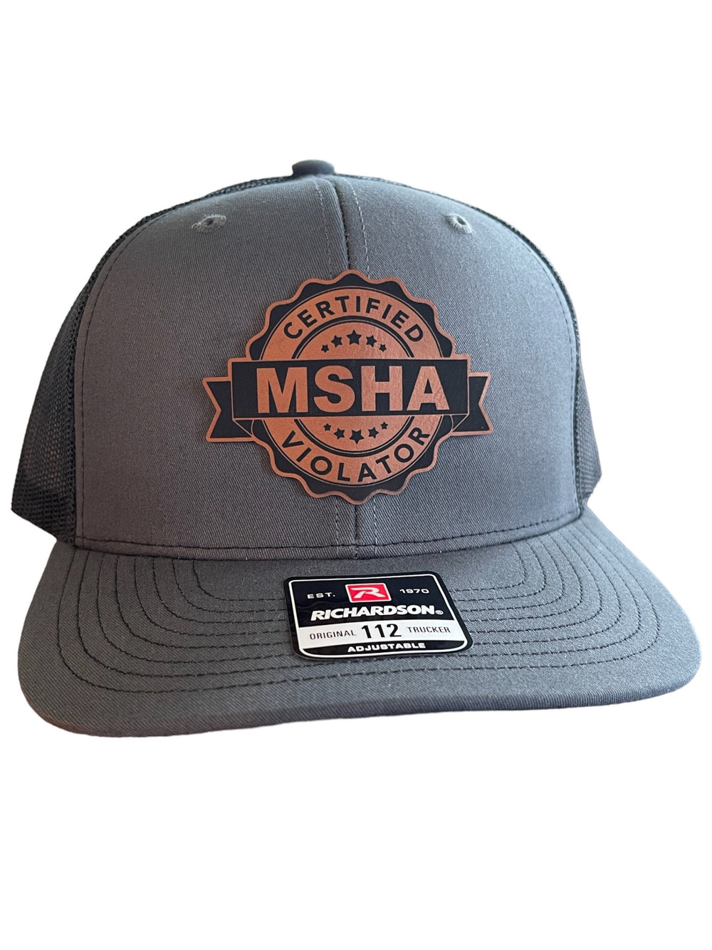 Certified MSHA Violator funny patch hat for miners by BubbleHead Ink