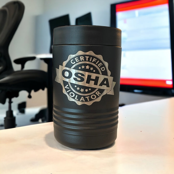 Certified OSHA Violator funny beer can coozie by BubbleHead Ink
