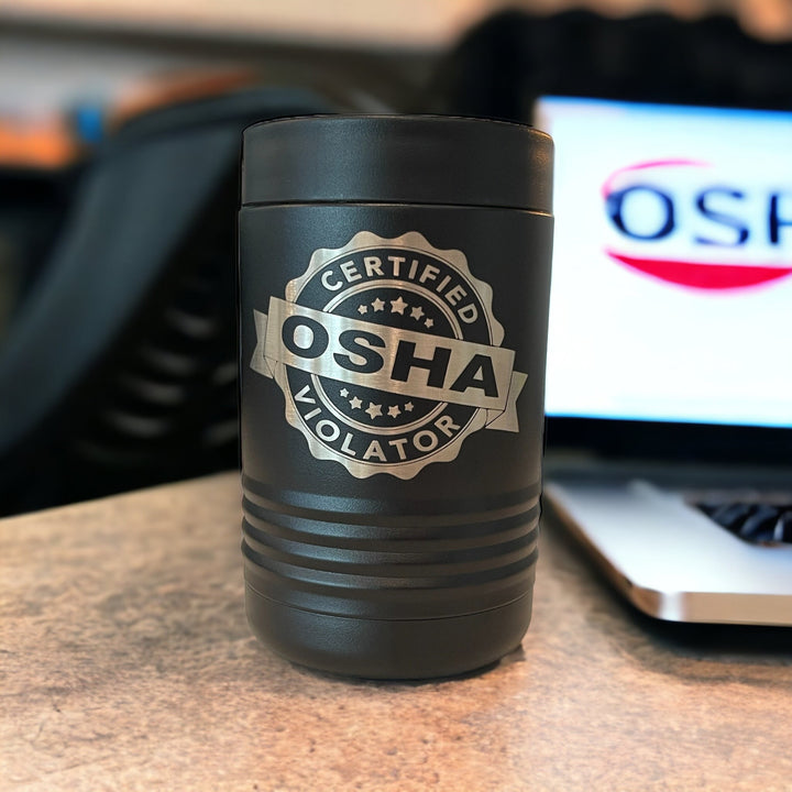 Certified OSHA Violator funny beer can coozie by BubbleHead Ink