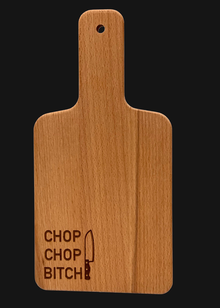 Chop Chop funny engraved cutting board housewarming gift by BubbleHead Ink