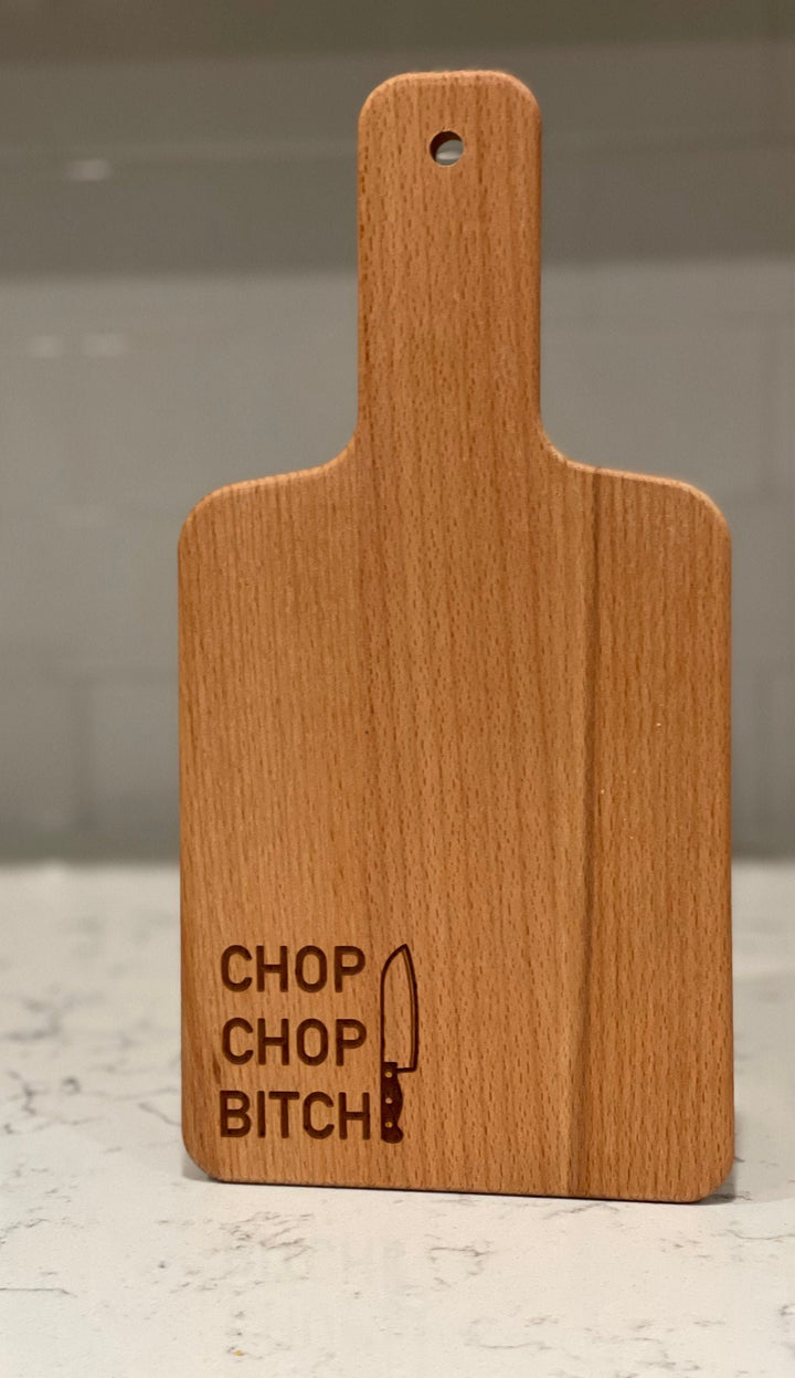 Chop Chop funny engraved cutting board housewarming gift by BubbleHead Ink