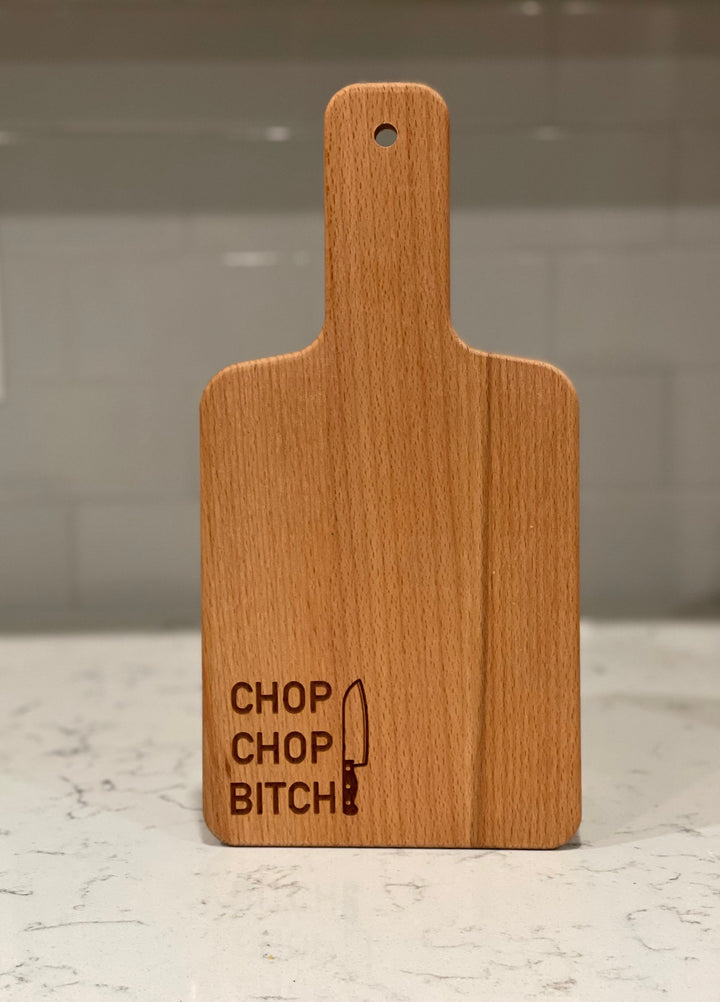 Chop Chop funny engraved cutting board housewarming gift by BubbleHead Ink