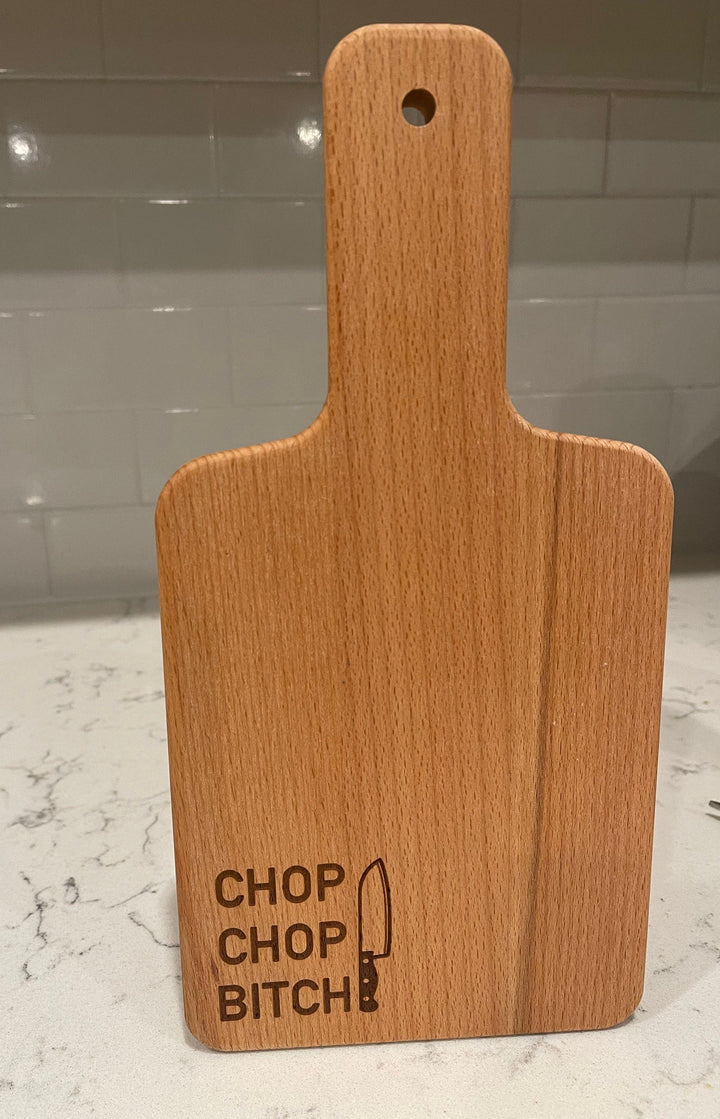 Chop Chop funny engraved cutting board housewarming gift by BubbleHead Ink