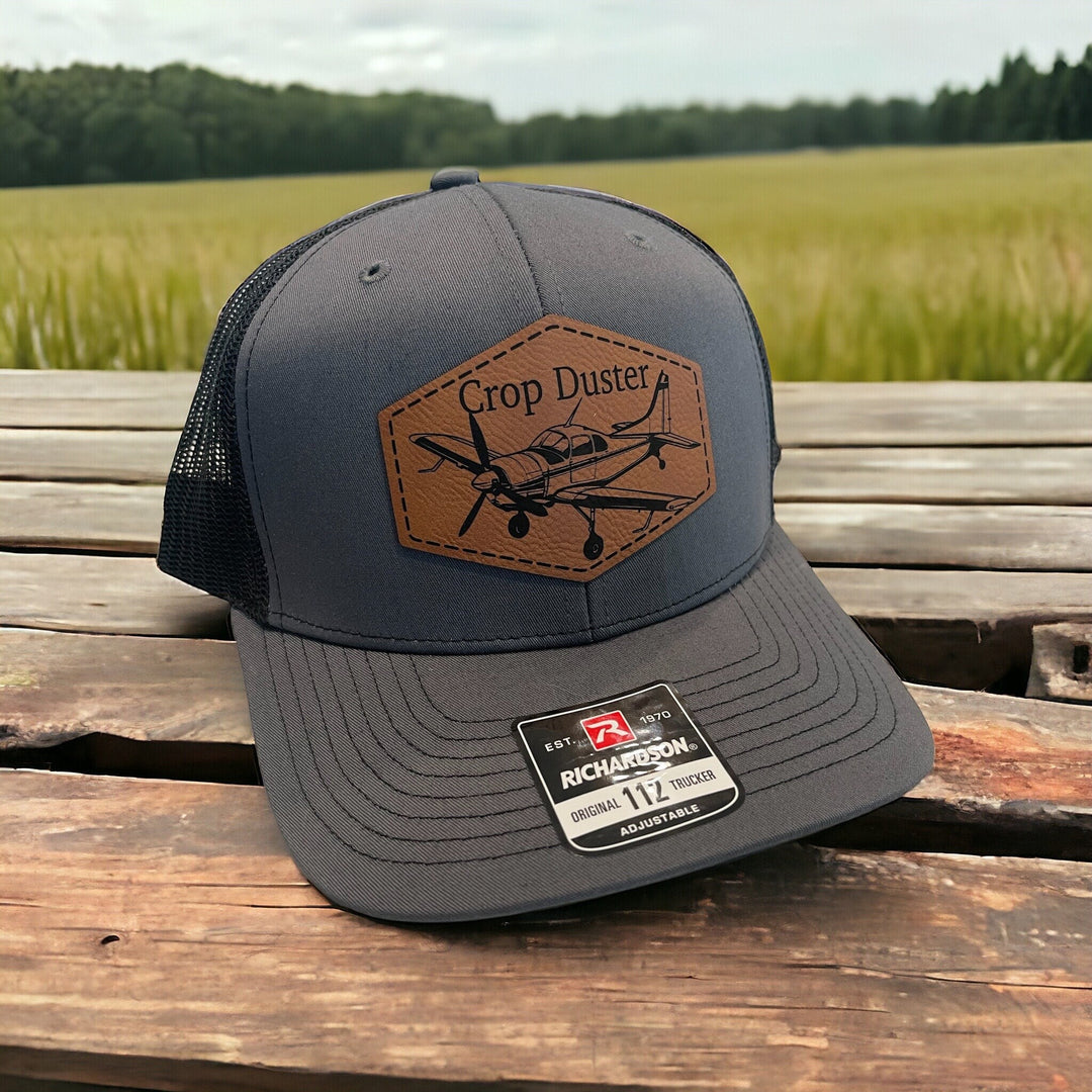 Crop Duster funny Father's Day leather patch hat by BubbleHead Ink