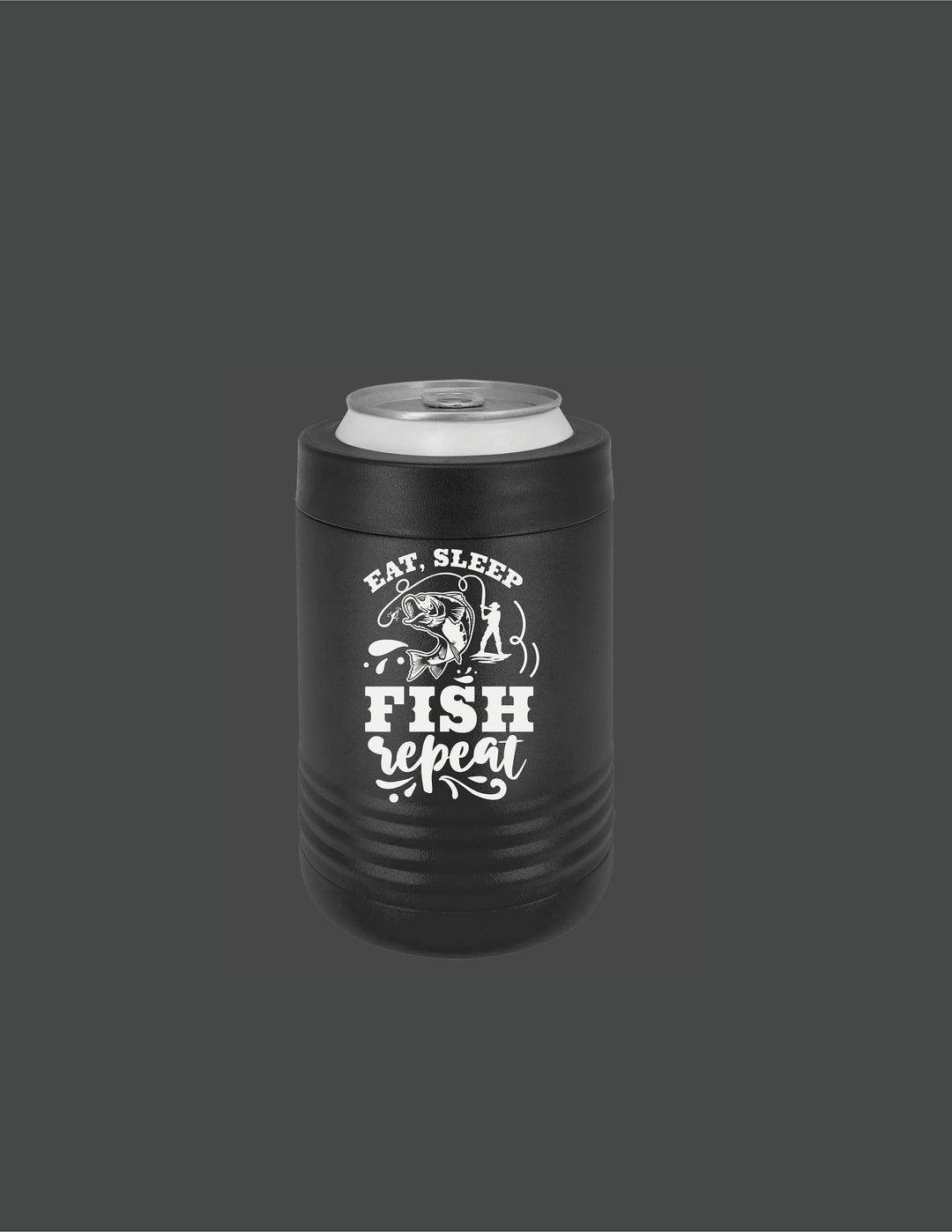 Custom engraved fishing beer can koozie personalized with name by BubbleHead Ink