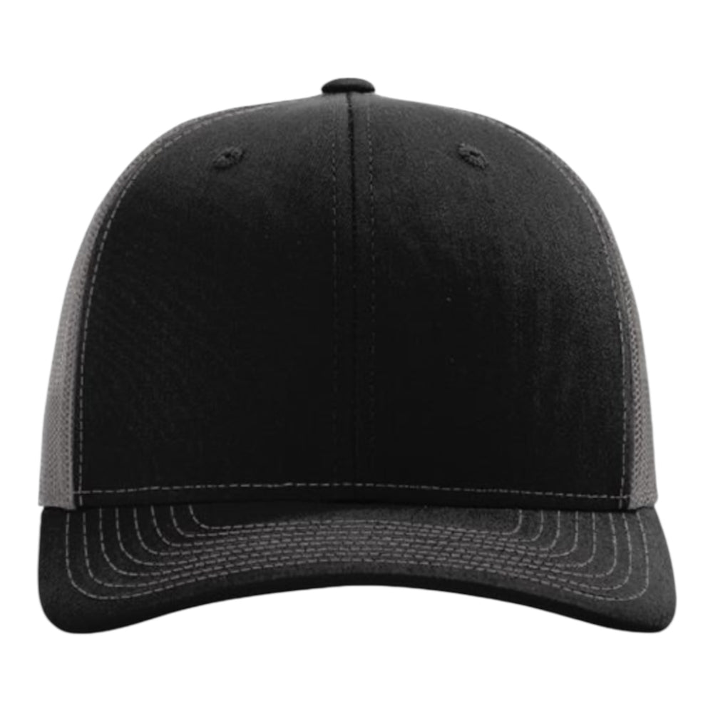 Custom logo leatherette patch Richardson 112 hat in black/charcoal by BubbleHead Ink
