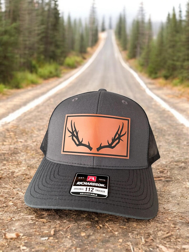 Deer antler patch Richardson 112 trucker hat for hunters by BubbleHead Ink