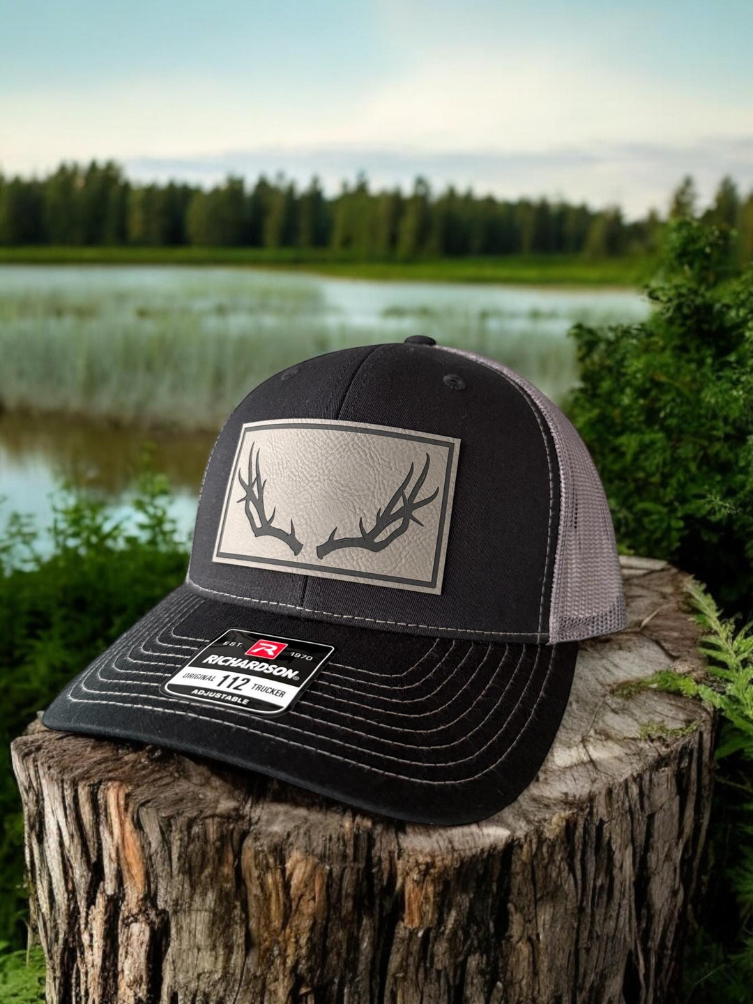 Deer antler patch Richardson 112 trucker hat for hunters by BubbleHead Ink