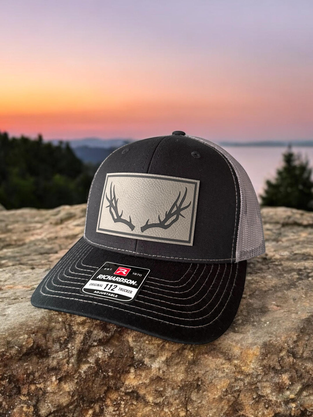 Deer antler patch Richardson 112 trucker hat for hunters by BubbleHead Ink