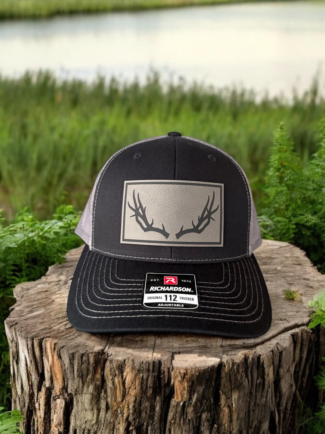 Deer antler patch Richardson 112 trucker hat for hunters by BubbleHead Ink