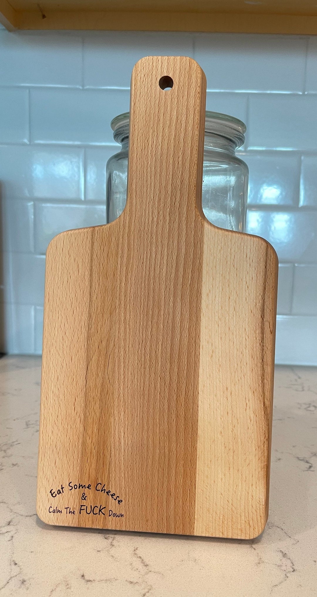Eat Some Cheese funny custom charcuterie board by BubbleHead Ink