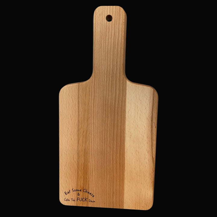 Eat Some Cheese funny custom charcuterie board by BubbleHead Ink