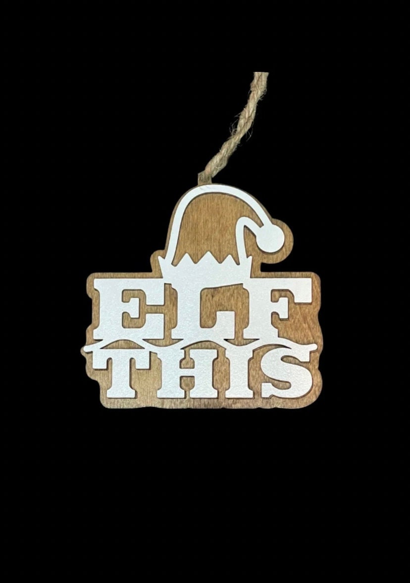Elf This funny white elephant Christmas ornament by BubbleHead Ink