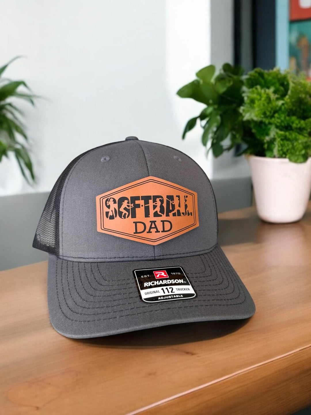 Engraved softball dad trucker hat, gift from daughter, by BubbleHead Ink
