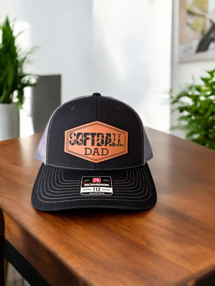 Engraved softball dad trucker hat, gift from daughter, by BubbleHead Ink