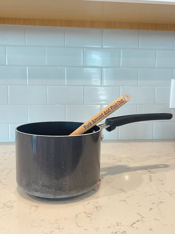 F Around and Find Out funny custom engraved wooden spoon by BubbleHead Ink