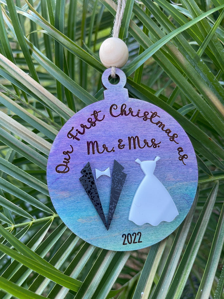 First Christmas married wedding ornament by BubbleHead Ink