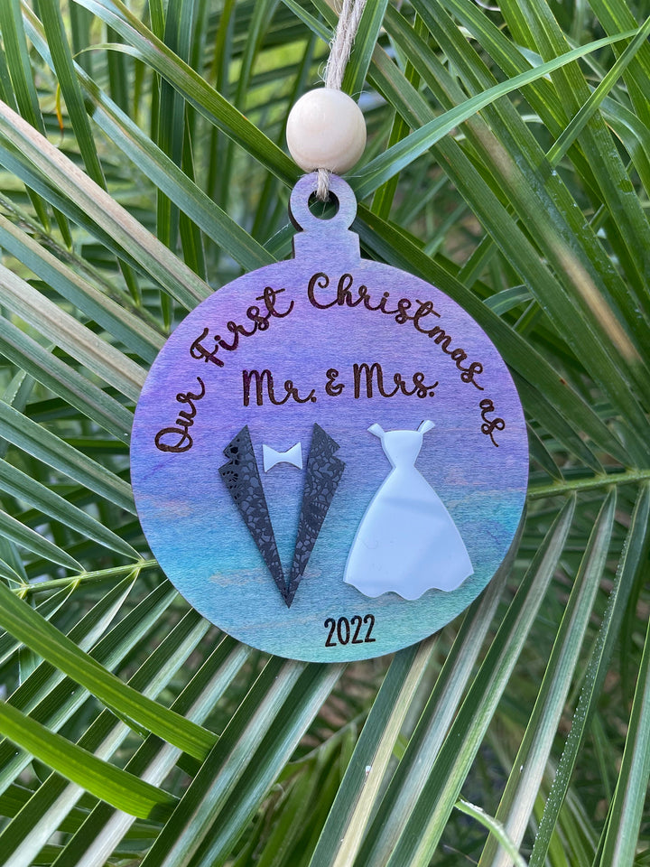 First Christmas married wedding ornament by BubbleHead Ink