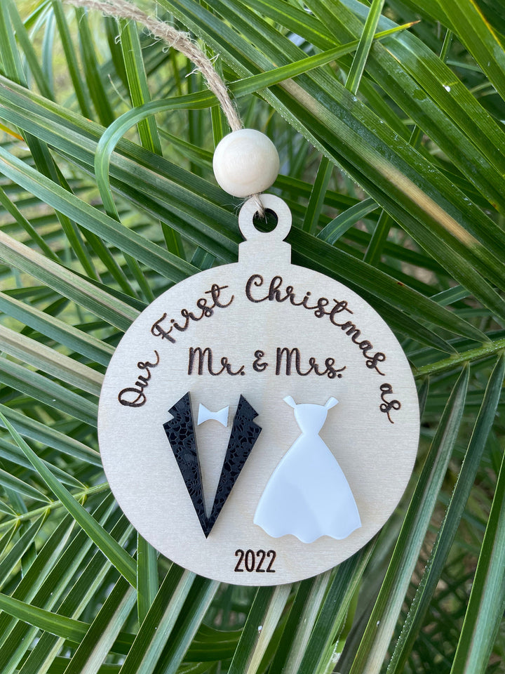 First Christmas married wedding ornament by BubbleHead Ink