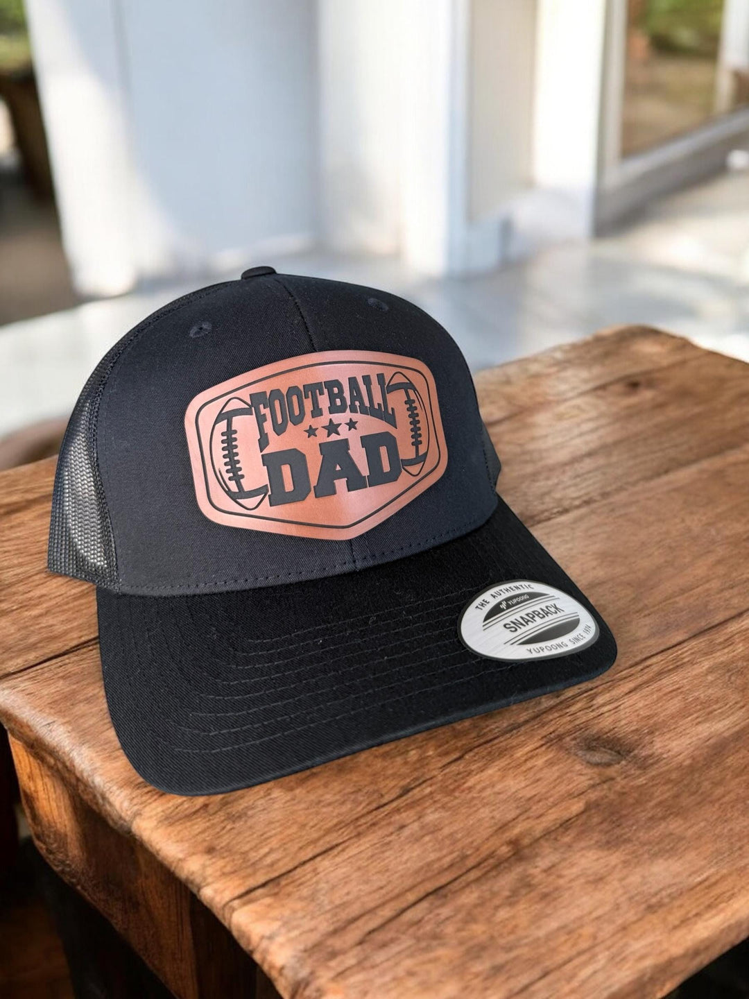 Football dad Richardson 112 trucker hat with leather patch by BubbleHead Ink