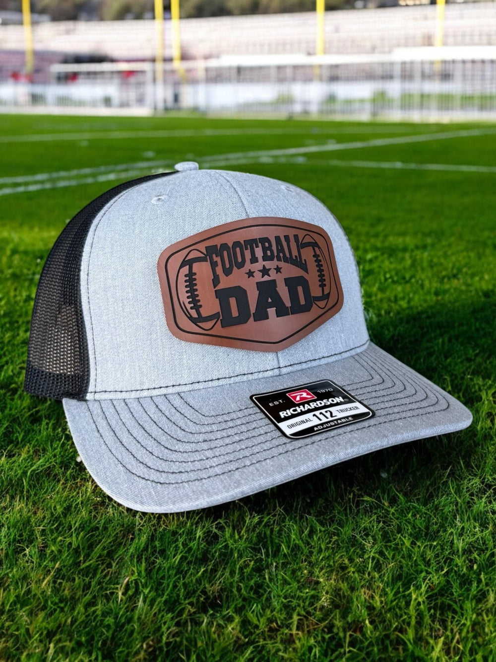 Football dad Richardson 112 trucker hat with leather patch by BubbleHead Ink