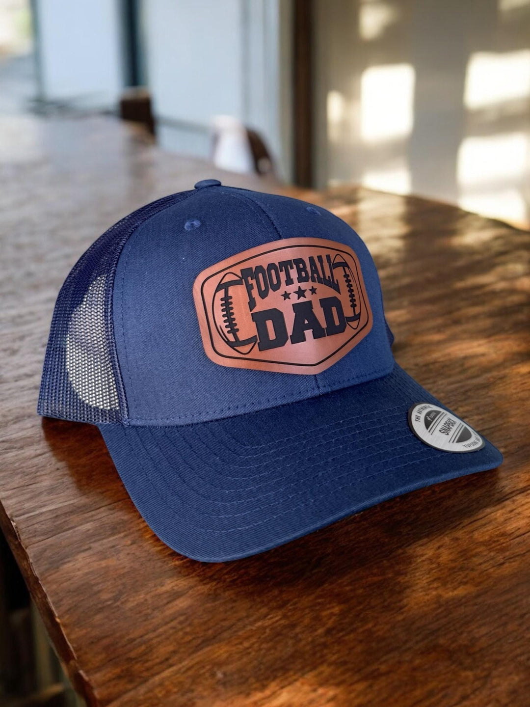 Football dad Richardson 112 trucker hat with leather patch by BubbleHead Ink