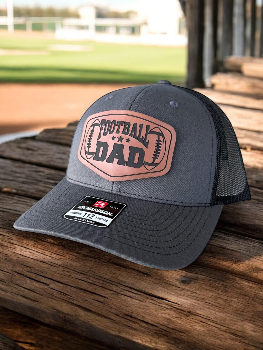 Football dad Richardson 112 trucker hat with leather patch by BubbleHead Ink