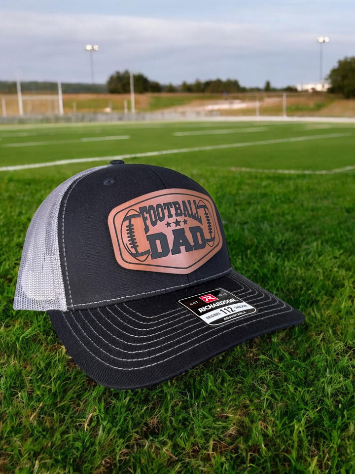 Football dad Richardson 112 trucker hat with leather patch by BubbleHead Ink
