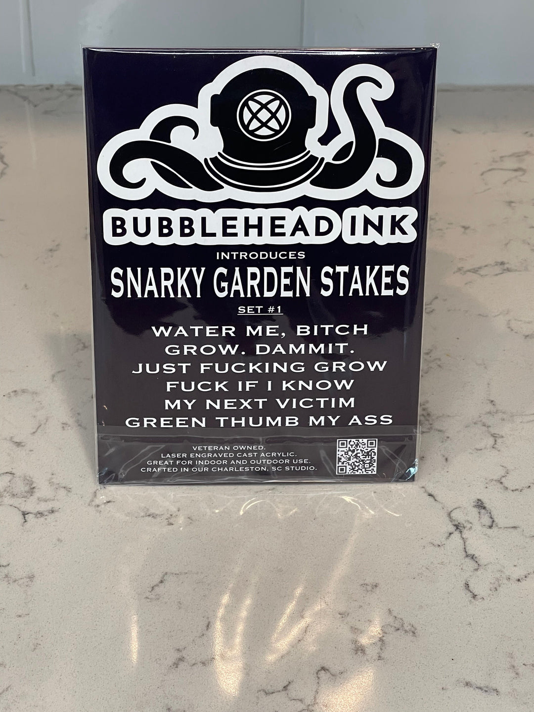 Funny house plant garden stakes and plant markers by BubbleHead Ink