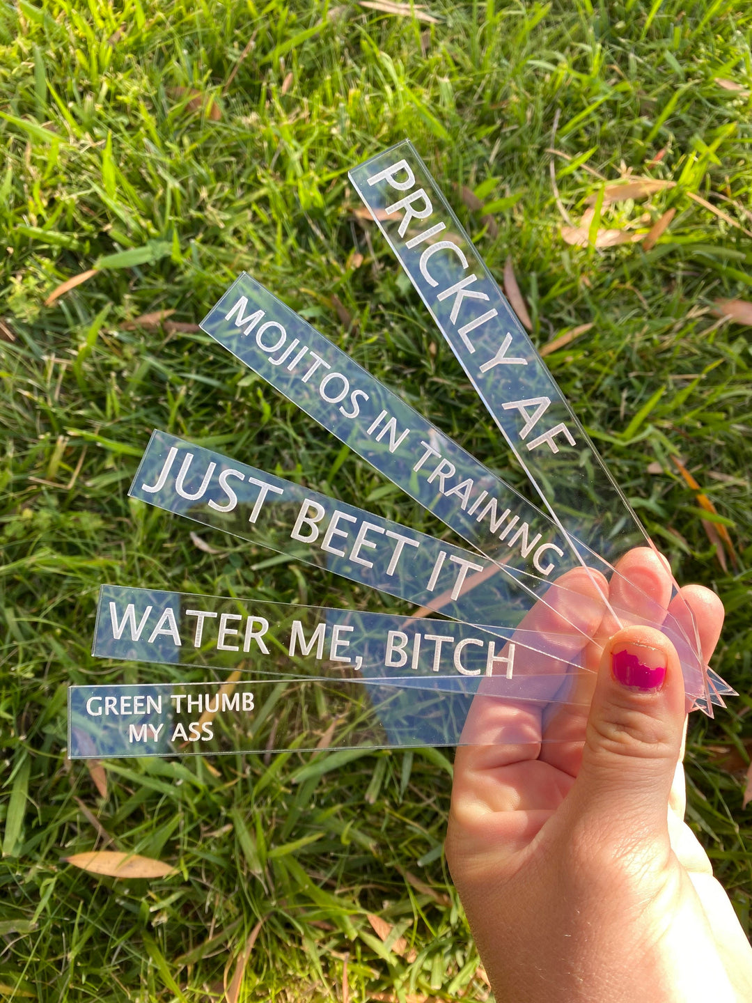 Black Thumb funny garden stakes and plant markers by BubbleHead Ink