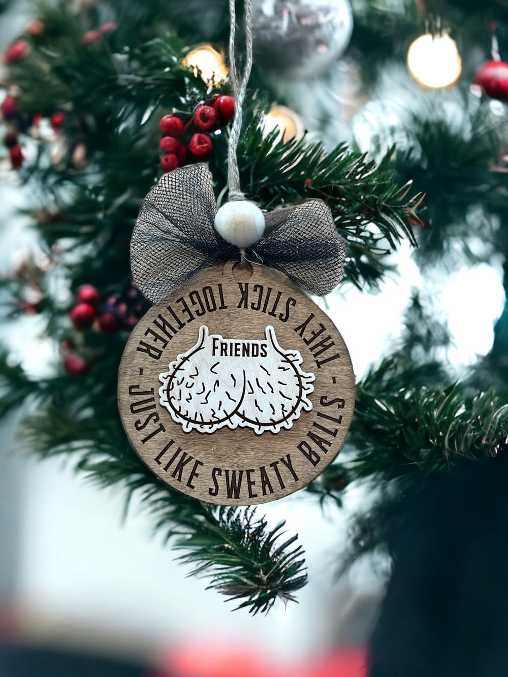 Funny men's Christmas ornament for brothers, friends or cousins by BubbleHead Ink