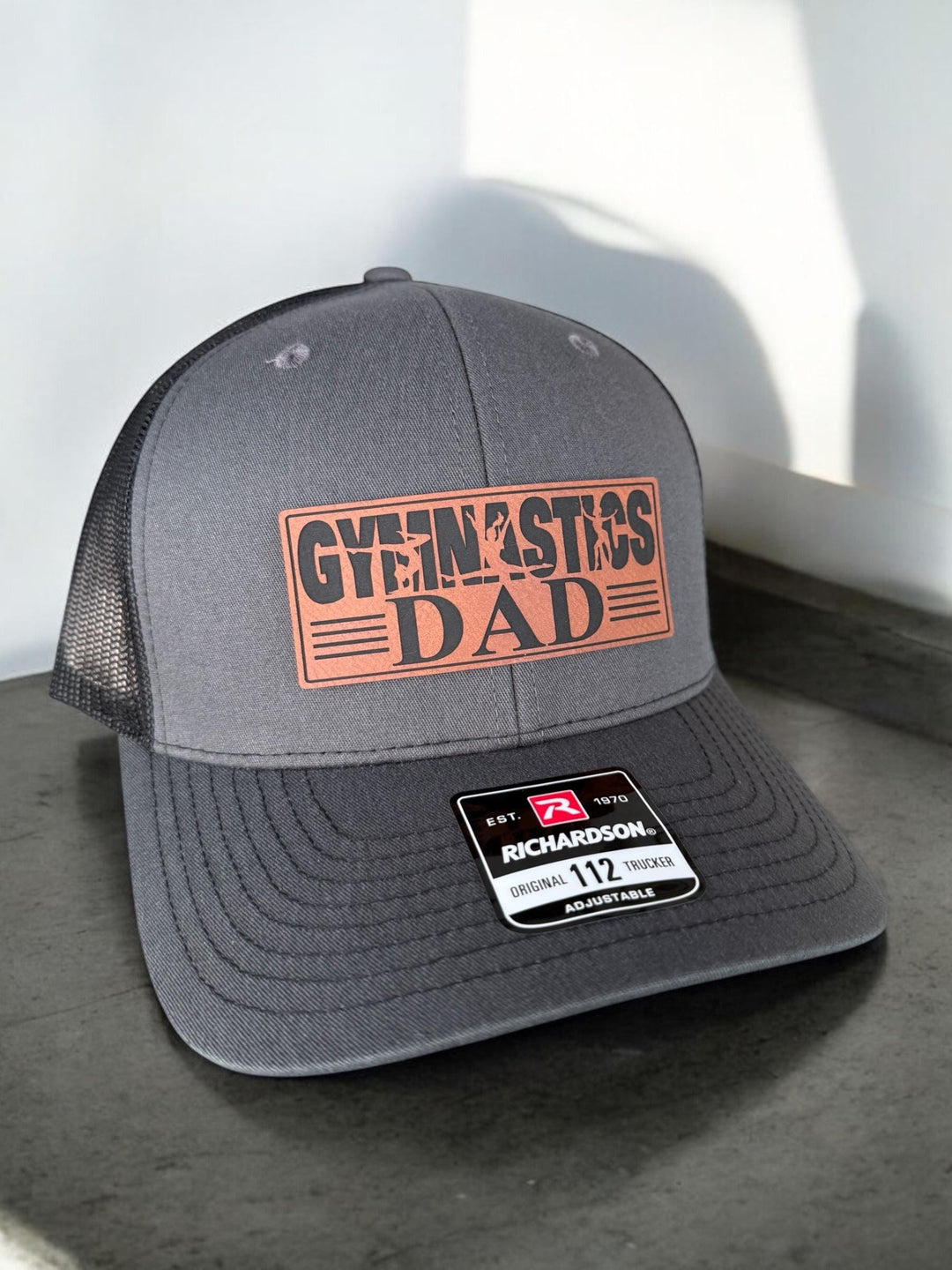 Gymnastics dad Richardson 112 trucker hat with patch by BubbleHead Ink