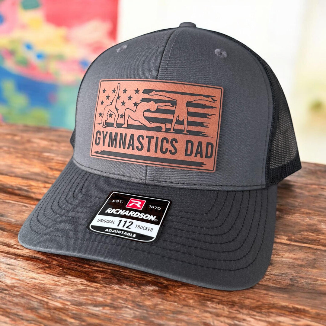 Gymnastics dad Richardson 112 trucker hat with patch by BubbleHead Ink