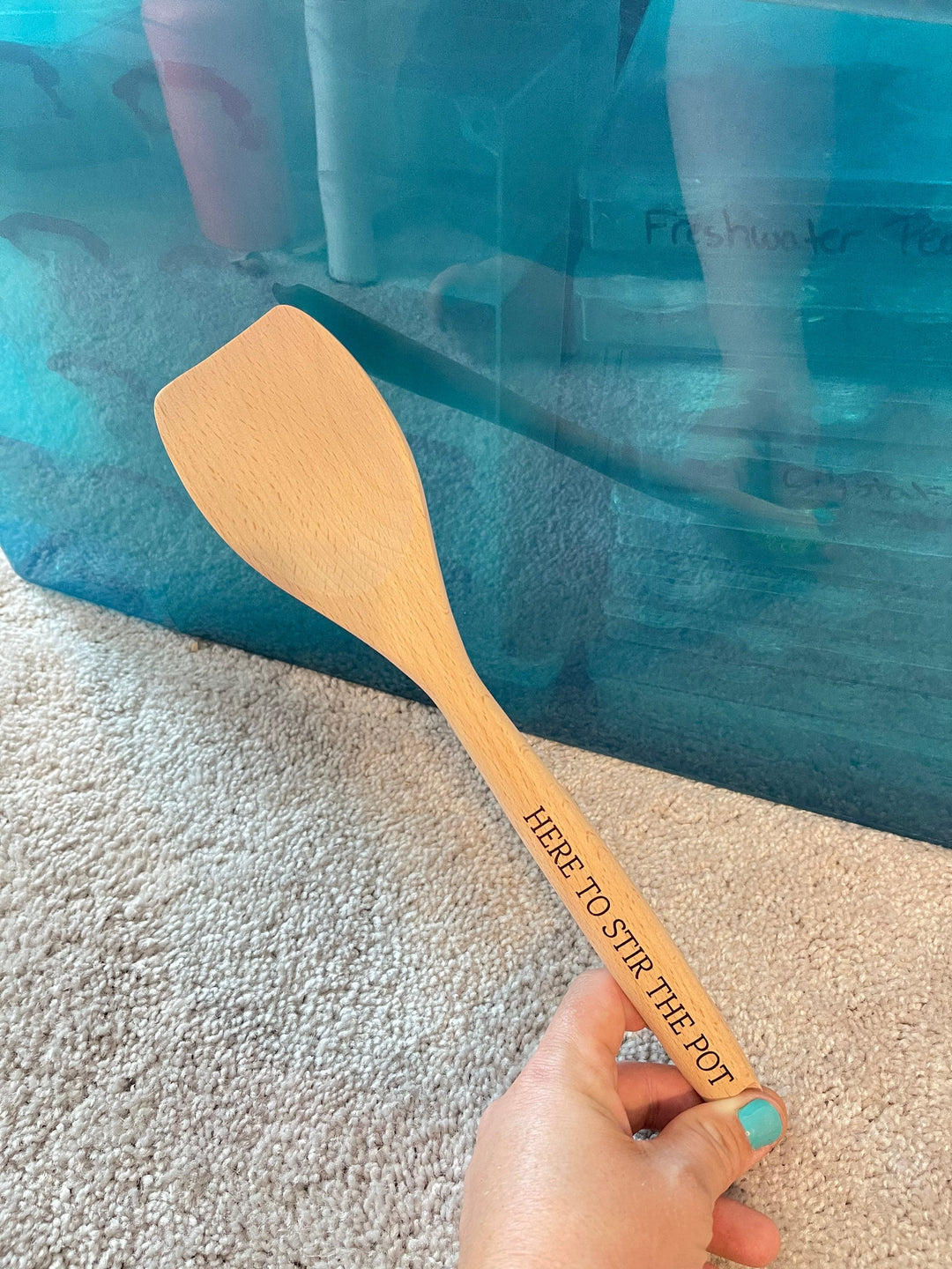Here to Stir the Pot funny personalized engraved wooden spoon by BubbleHead Ink
