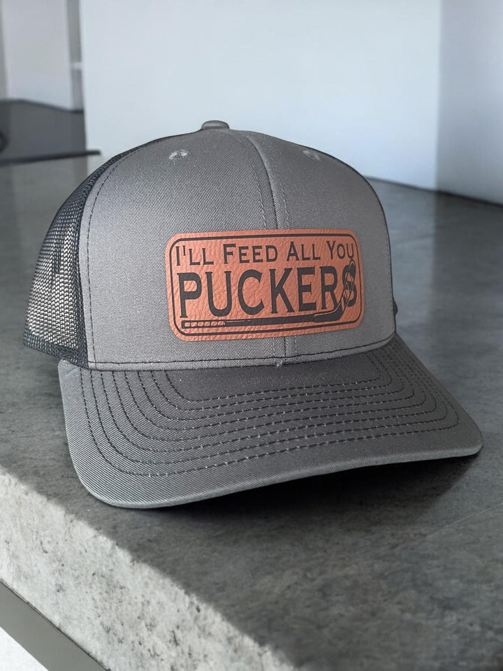Hockey dad trucker hat by BubbleHead Ink