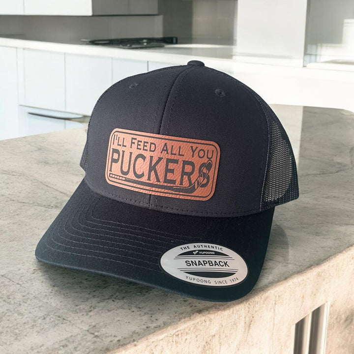 Hockey dad trucker hat by BubbleHead Ink