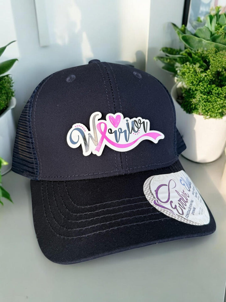 Leopard print breast cancer awareness pink ribbon ponytail hat by BubbleHead Ink