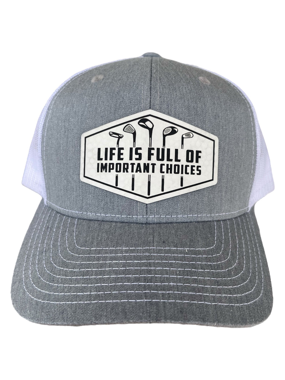 Life Is Full of Important Choices funny golf trucker hat by BubbleHead Ink