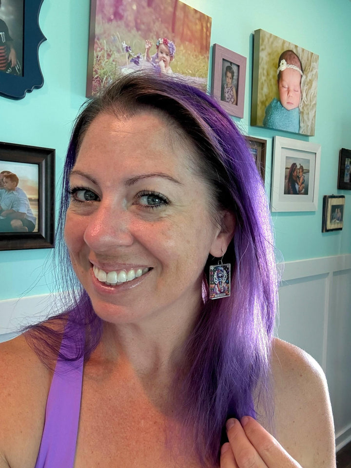 Mombie quirky Halloween tarot card earrings by BubbleHead Ink
