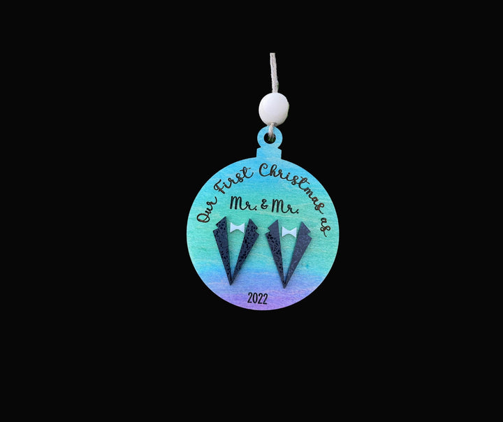 Mr and Mr first Christmas married gay wedding ornament by BubbleHead Ink
