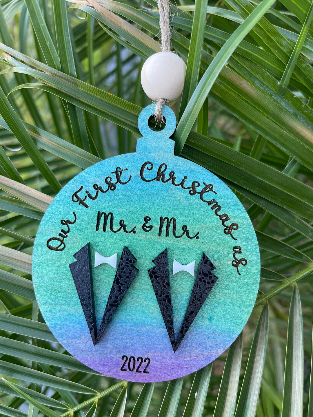 Mr and Mr first Christmas married gay wedding ornament by BubbleHead Ink