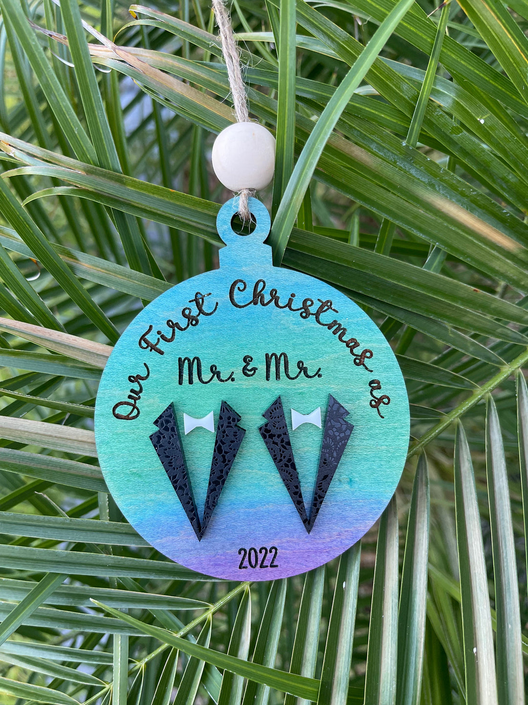 Mr and Mr first Christmas married gay wedding ornament by BubbleHead Ink