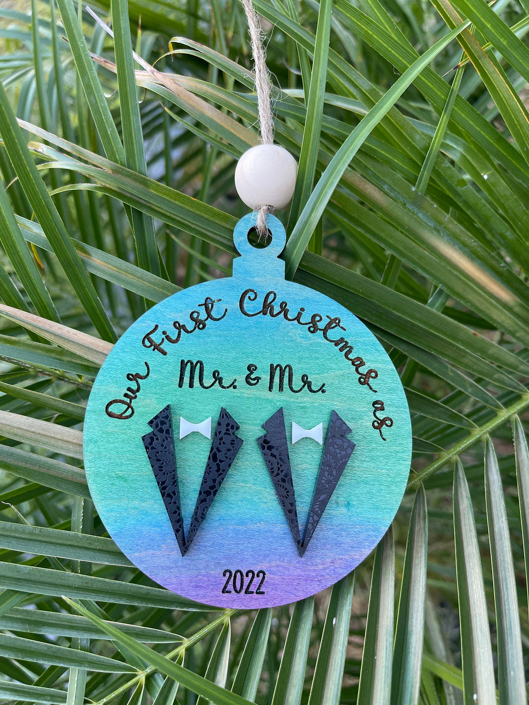 Mr and Mr first Christmas married gay wedding ornament by BubbleHead Ink