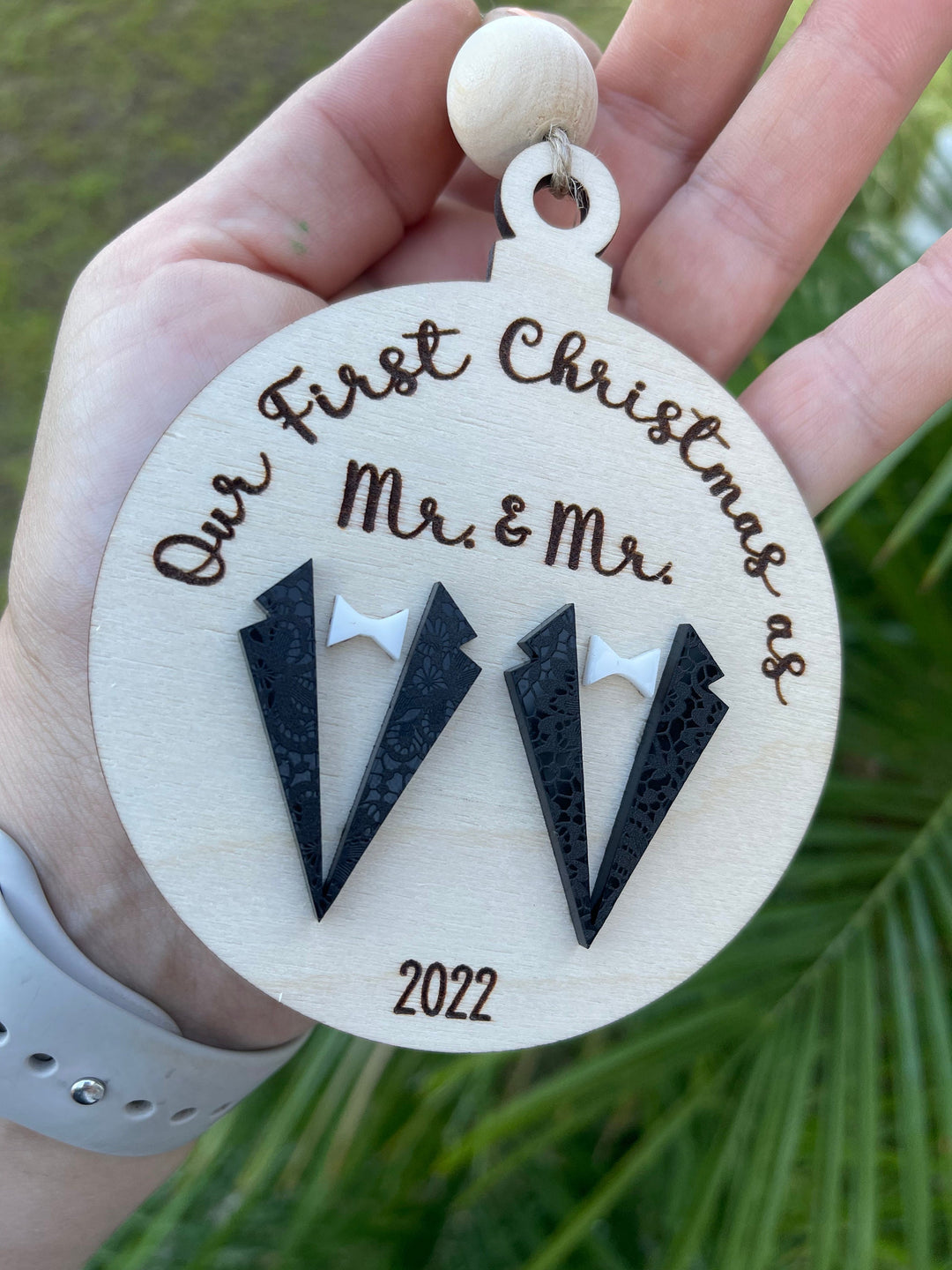 Mr and Mr first Christmas married gay wedding ornament by BubbleHead Ink