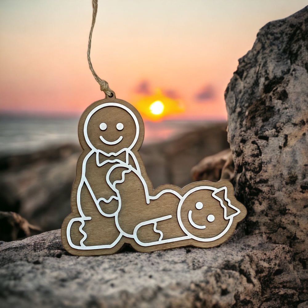Naughty adult white elephant Christmas ornament by BubbleHead Ink