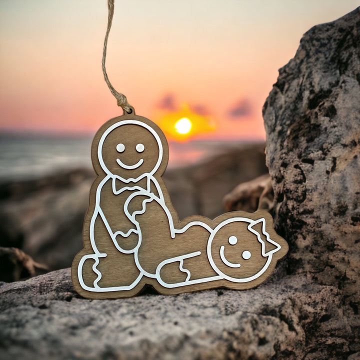 Naughty adult white elephant Christmas ornament by BubbleHead Ink