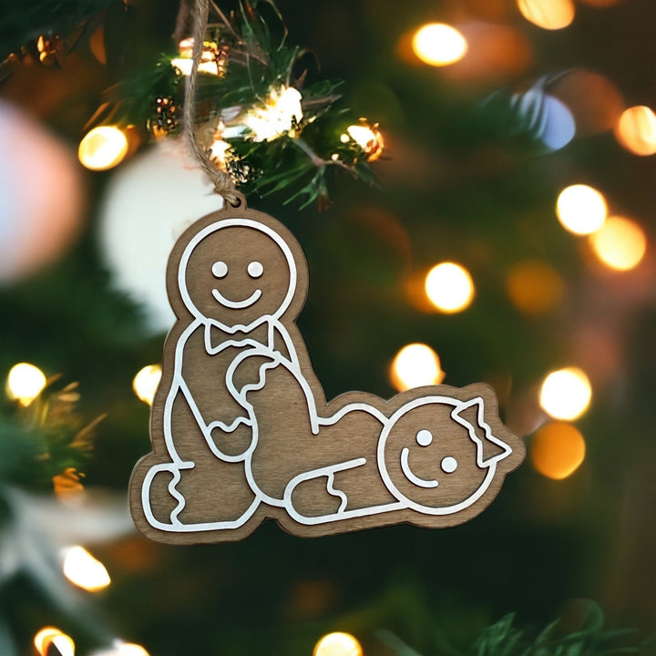 Naughty adult white elephant Christmas ornament by BubbleHead Ink
