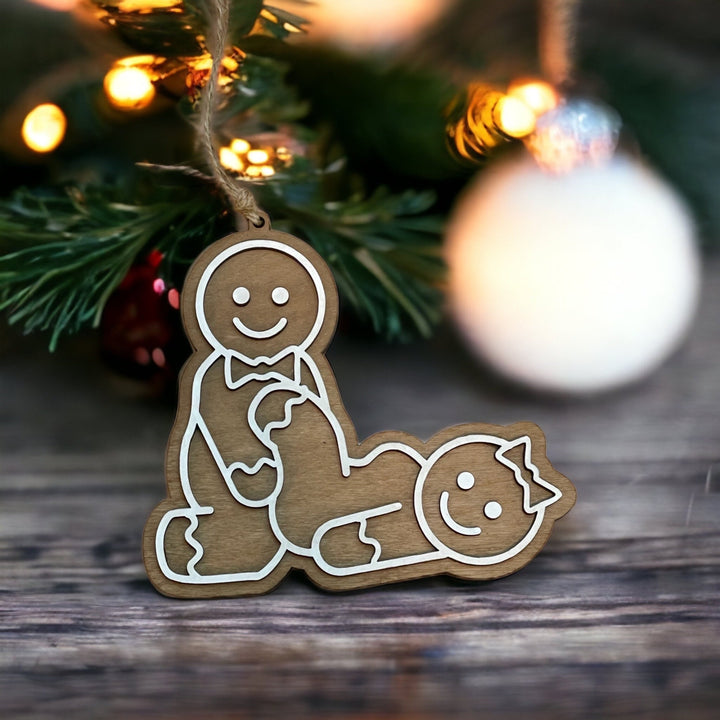 Naughty adult white elephant Christmas ornament by BubbleHead Ink